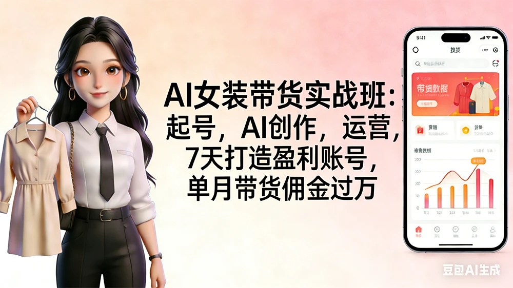 AI 女装带货实战班：起号，AI 创作，运营，7 天打造盈利账号，单月带货佣金过万